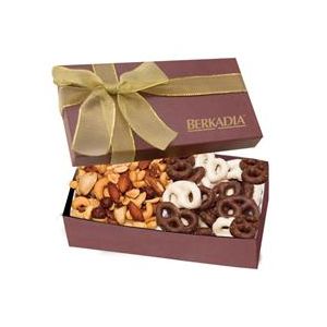 The Executive Chocolate Covered Pretzel & Mixed Nut Box - Burgundy - The Executive Chocolate Covered Pretzel & Mixed Nut Box - Burgundy