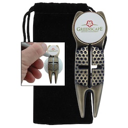 Crosshairs Divot Tool - The Crosshairs golf divot repair tool is a one-of-a-kind divot tool. It is durable and features a customizable magnetic ball marker. It is the perfect event gift at your upcoming golf event or corporate golf outing. 