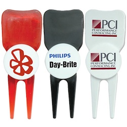 Wedge Pik Divot Tool With Plastic Ball Marker - The Pik Divot Tools are eager to fix, mark and promote any job. Wedge Piks fit eaisly into pocktes. Each Wedge Pik comes with an printable plastic ball marker. 