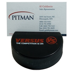 Hockey Puck Business Card Holder - Hockey puck with slit to hold business cards.