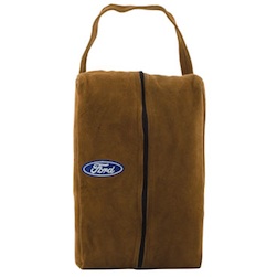 Suede Shoe Bag - 15" x 3" x 8" synthetic suede shoe bag, fleece lined with inside pocket. Embroidered up to 8000 stitches. (S)0.69 per 1000 additional stitches.