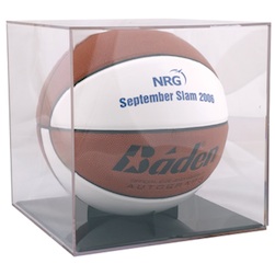 Full Size Basketball or Soccer Ball Display Cube With Grandstand - Acrylic display case for your favorite full size basketball or soccer ball. Comes with grandstand holder in display. 