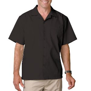 Men'S Poplin Camp Shirt - Men's short sleeve camp shirt, 65% polyester, 35% cotton poplin blend.