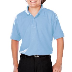 YOUTH VALUE MOISTURE WICKING S/S POLO - LIGHT BLUE SOLID LARGE - 