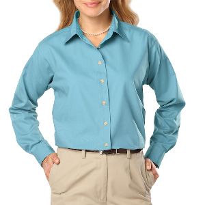 Ladies Long Sleeve Shirt - Ladies sleeve polyester / cotton poplin pocketless long sleeve dress shirt.