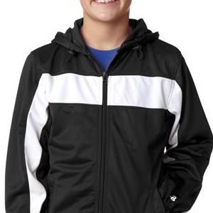2705 Badger Youth Brushed Tricot Hooded Jacket  - 2705-Black/ White
