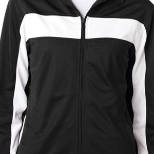 7905 Badger Ladies' Brushed Tricot Hooded Jacket with Body and Sleeve Panels  - 7905-Black/ White