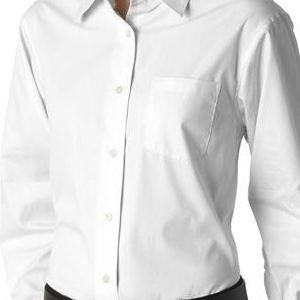 8361 UltraClub Ladies' Long-Sleeve Blend Performance Pinpoint Woven Shirt  - 8361-White