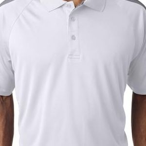 8409 UltraClub Adult Cool & Dry Sport Shoulder Block Mesh Performance Polo  - 8409-White/ Grey