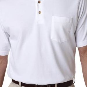 8534 UltraClub Adult Classic Pique Cotton Polo with Pocket  - 8534-White