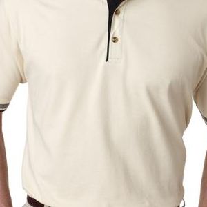 8537 UltraClub Adult Color-Body Classic Pique Cotton Polo with Contrasting Multi-Stripe Trim  - 8537-Natural/ Black