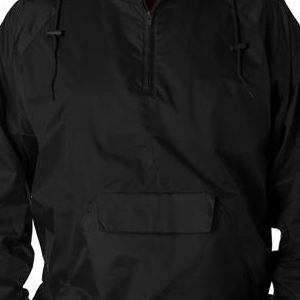 8925 UltraClub Adult 1/4-Zip Hooded Nylon Pullover Pack-Away Jacket  - 8925-Black