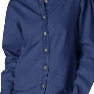8966 UltraClub Ladies' Long-Sleeve Cotton Cypress Denim Woven Shirt  - 8966-Indigo