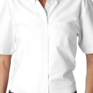 8973 UltraClub Ladies' Classic Wrinkle-Free Blended Short-Sleeve Oxford Woven Shirt  - 8973-White