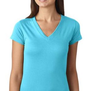 L3607 LA T Juniors' Fine Jersey V-Neck Longer Length Cotton T-Shirt  - L3607-Aqua