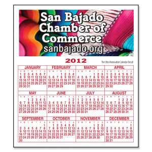 3 1/2" X 4" Full Color White Vinyl (ultra removable wall adhesive) - Full Color Calendar Decals
