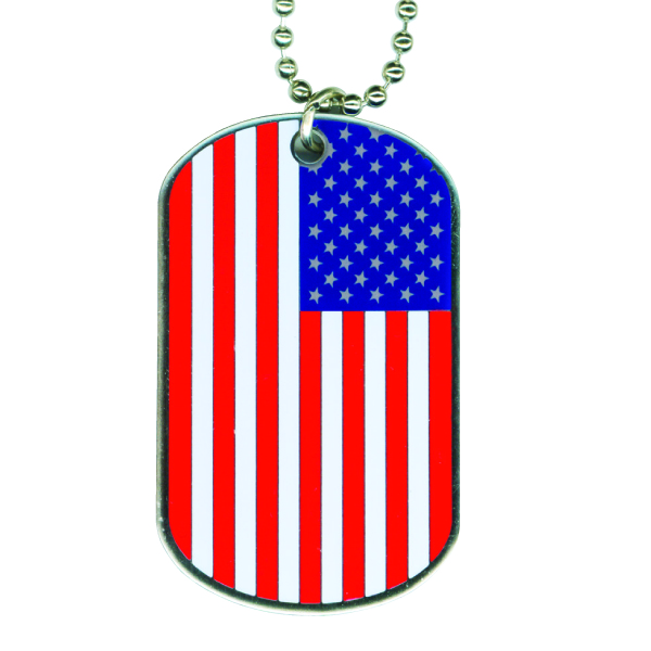 Dog tag key chain - Dog tag with chain, 2 1/8" x 1 1/8", with a 30" ball chain.