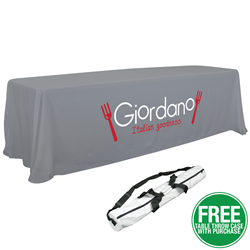 6'/8' Convertible Throw (2-Color Imprint) w/FREE Table Throw Soft Carry Case - Our Convertible Table Throw easily converts to fit virtually any size table. Plus we've included a free table throw case.Hook & Loop attachments make size conversion easy8ft throw fits 30in H x 8ft W or 6ft W tableCovers all 4 sides of the tableFlame retardant, premium polyester poplin fabricMachine washable and wrinkle resistantDo not dry clean and do not iron