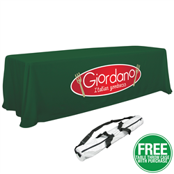 6'/8' Convertible Throw (Full-Color Imprint) w/FREE Table Throw Soft Carry Case - Our Convertible Table Throw easily converts to fit virtually any size table. Plus we've included a free table throw case.Hook & Loop attachments make size conversion easy8ft throw fits 30in H x 8ft W or 6ft W tableCovers all 4 sides of the tableFlame retardant, premium polyester poplin fabricMachine washable and wrinkle resistantDo not dry clean and do not iron