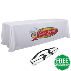 6'/8' Convertible Throw (Front Only Dye-sub) w/FREE Table Throw Soft Carry Case - Our Convertible Table Throw easily converts to fit virtually any size table.Hook & Loop attachments make size conversion easy8ft throw fits 30in H x 8ft W or 6ft W tableCovers all 4 sides of the tableFlame retardant, premium polyester poplin fabricMachine washable and wrinkle resistantDo not dry clean and do not ironAvailable on white fabric only