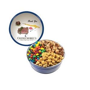 The Royal Tin with M&M's, Nuts & Caramel Popcorn - Blue - The Royal Tin with M&M's, Nuts & Caramel Popcorn - Blue