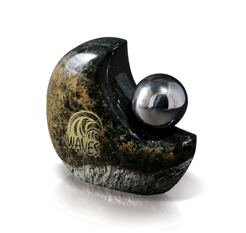Stone Paperweight with Stainless Sphere