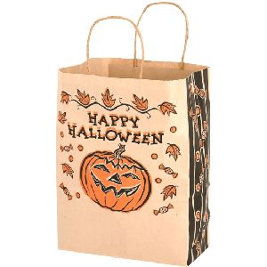 Autumn Harvest Seasonal Bag with Die Cut Handle - Flexo Imprint - NATURAL KRAFT PAPER SHOPPER