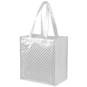 Metallic Gloss Designer Grocery Bag with Patterned Finish - Screen Print - 22" HANDLES METALLIC SILVER SMOOTH