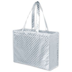Metallic Gloss Designer Tote with Patterned Finish - Screen Print - 22" HANDLES METALLIC SILVER SMOOTH