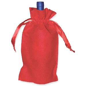Vineyard Collection - Ribbon Drawstring 1 Bottle Bag - Screen Print - 1 BOTTLE  BAG WITH RED RIBBON DRAWSTRING 