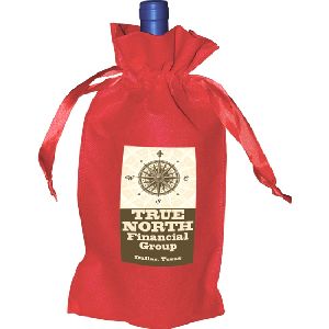 Vineyard Collection - Ribbon Drawstring 1 Bottle Bag - Color Evolution - 1 BOTTLE  BAG WITH RED RIBBON DRAWSTRING 