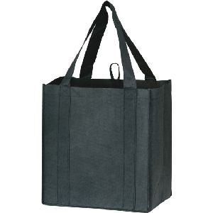 Heavy Duty Non Woven Grocery Bag with Poly Board Insert - Screen Print - 20" HANDLE GROCERY BAG BLACK