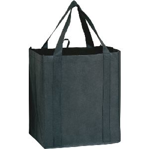 Heavy Duty Non Woven Grocery Bag with Poly Board Insert - Screen Print - 20" HANDLE GROCERY BAG BLACK