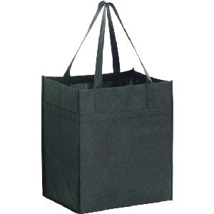 Heavy Duty Non Woven Grocery Bag with Poly Board Insert  - Screen Print - 22" HANDLE GROCERY BAG  BLACK