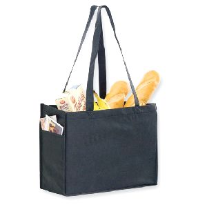 Non Woven Tote Bag  with Side Pockets - Screen Print - 28" HANDLES & GUSSET POCKETS BLACK