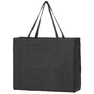 Non Woven Tote Bag  with Side Pockets - Screen Print - 28" HANDLES & GUSSET POCKETS BLACK