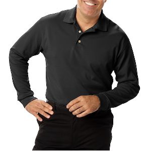 Men'S Pocketless Long Sleeve Pique Polo - Men's long sleeve polo pique shirt with no-pocket.