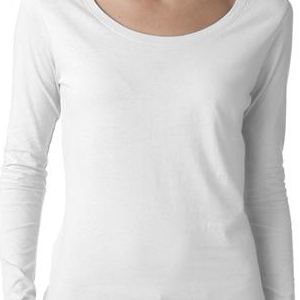 399 Anvil Ladies' Sheer Long-Sleeve Scoop Neck Cotton Tee  - 399-White
