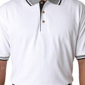8536 UltraClub® Adult White-Body Classic Pique Cotton Polo with Contrasting Multi-Stripe Trim  - 8536-White/ Black