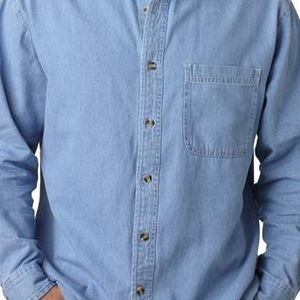 8960T UltraClub® Men's Tall Long-Sleeve Cotton Cypress Denim Woven Shirt with Pocket  - 8960T-Light Blue