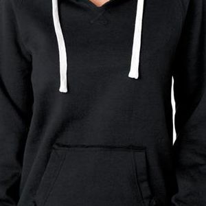 J8836 J-America Ladies' Brushed V-Neck Blend Hooded Fleece  - J8836-Black