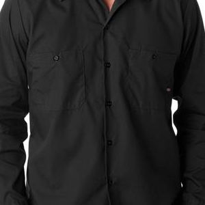 LL535 Dickies Men's Long-Sleeve Industrial Poplin Work Shirt  - LL535-Black