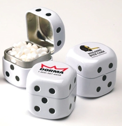 Dice Tin w/ MicroMints - This larger than life dice tin catches everyone's attention when given away at trade shows, conventions and sales calls.
