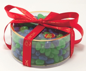 Jelly Belly Clearview Gift Box - This clear round gift box lets the colorful Jelly Belly® gourmet jelly beans show through.
