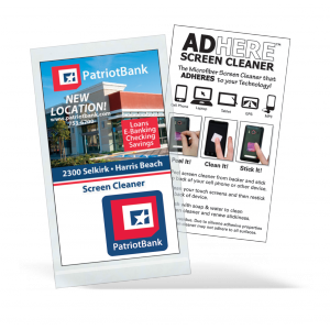 2" x 3 1/2" Full Color White Microfiber Cloth with 10 pt. White Card - Ad-Here? Screen Cleaners
