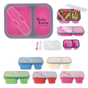 Collapsible 2-Section Food Container With Dual Utensil - 