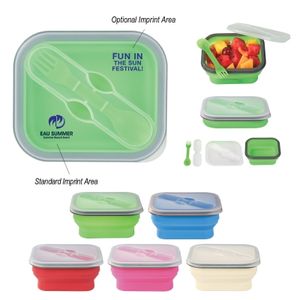 Collapsible Food Container With Dual Utensil - 