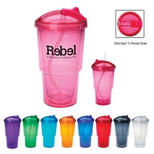 16 Oz. Double Wall Travel Tumbler With Straw