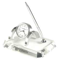 Prominence Desk Set - Glass crystal clock and pen set