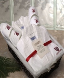 His and Hers Robe and Slippers Set - His & hers robe & slippers set in a basket.